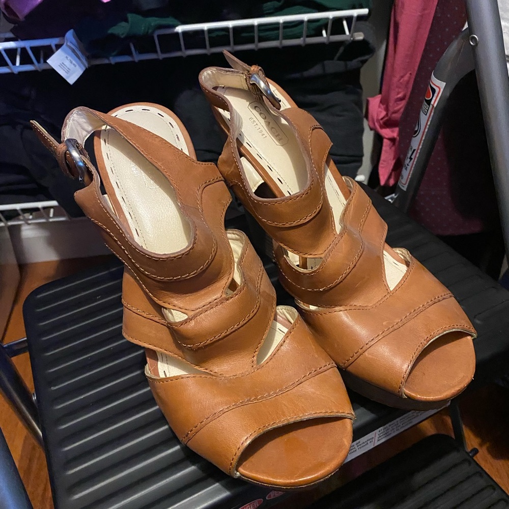 Leather Coach wedges